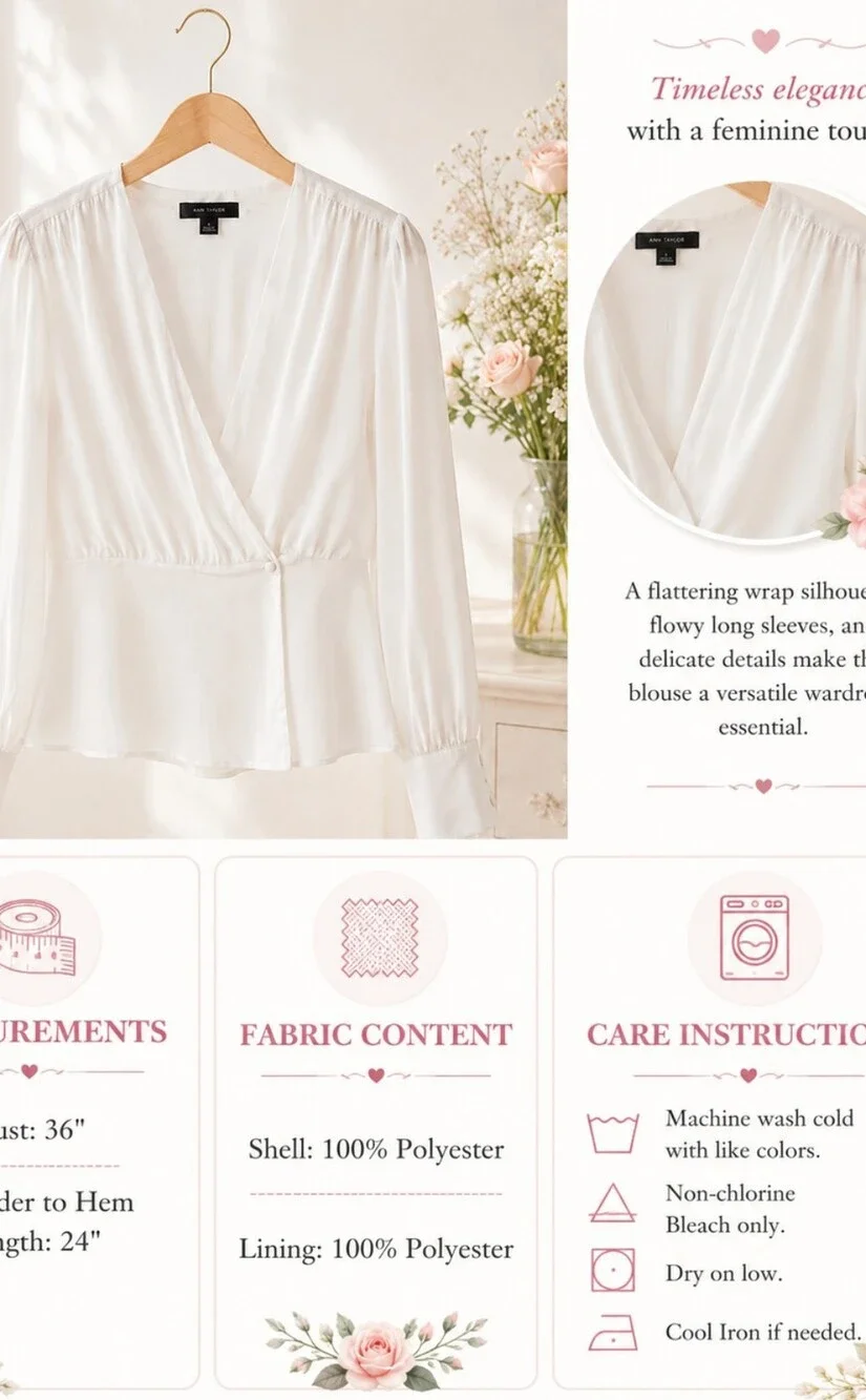 Ivory Wrap Blouse | Romantic Feminine Sheer Sleeve Top - Picture 6 of 7